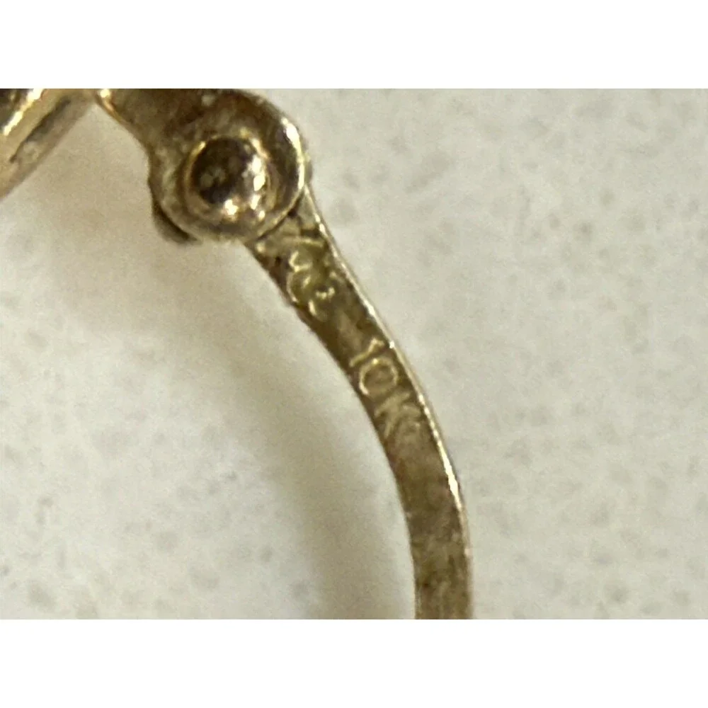 Vintage 10K Yellow Rose White Gold Tri-Color Diamond Cut Oval Hoop Earrings